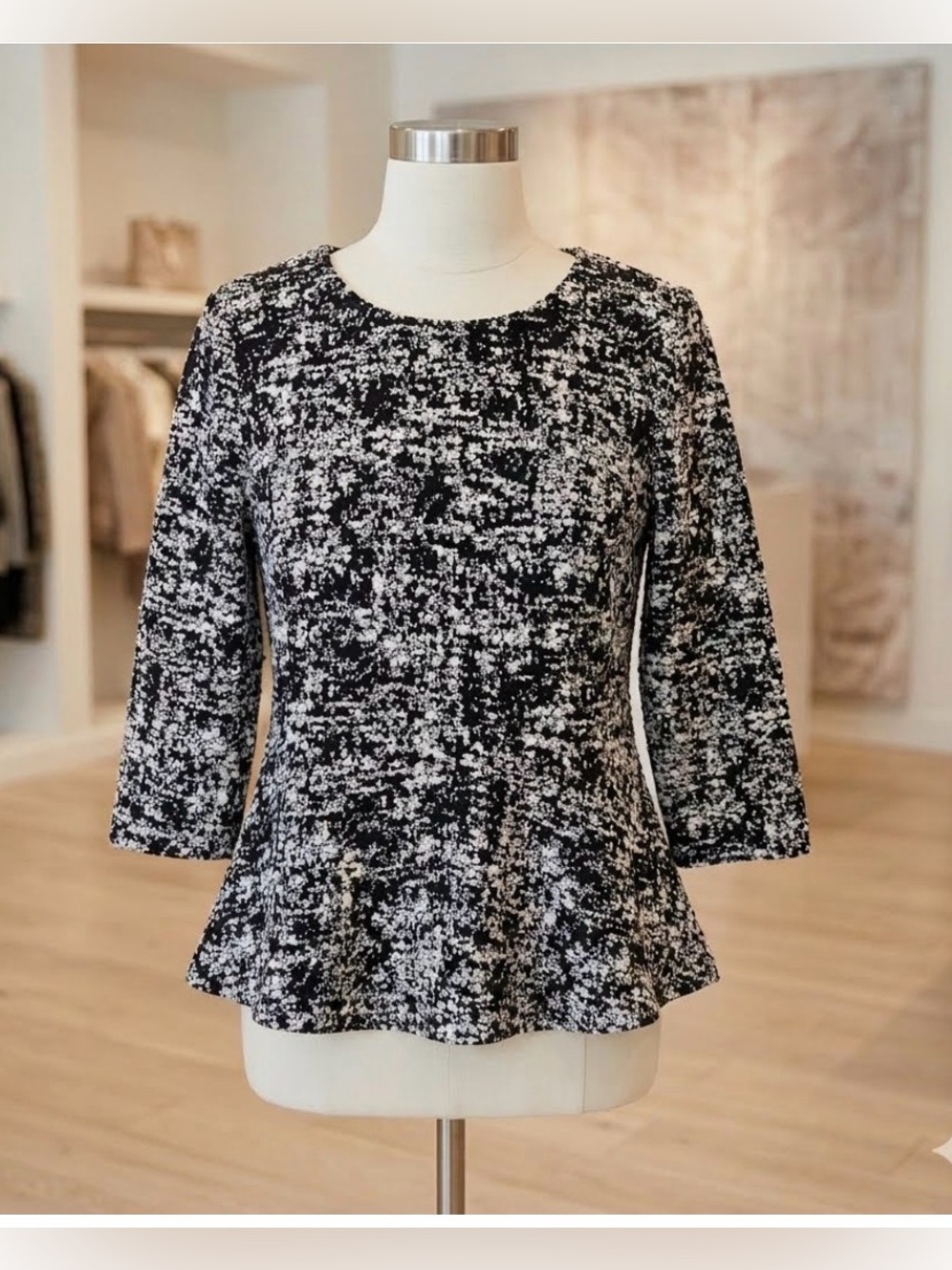Halston Black and White Blouse, Size Large